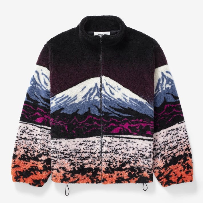 Fuji Fleece Jacket - Fuji mountain graphic print - color: brown/white/blue/pink/orange