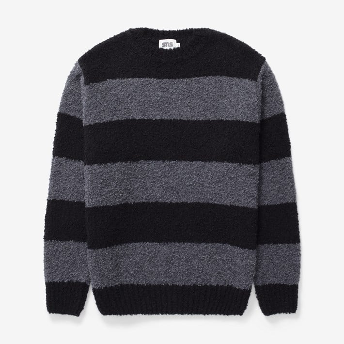 Striped Boucle Knit Crewneck - color: black/grey