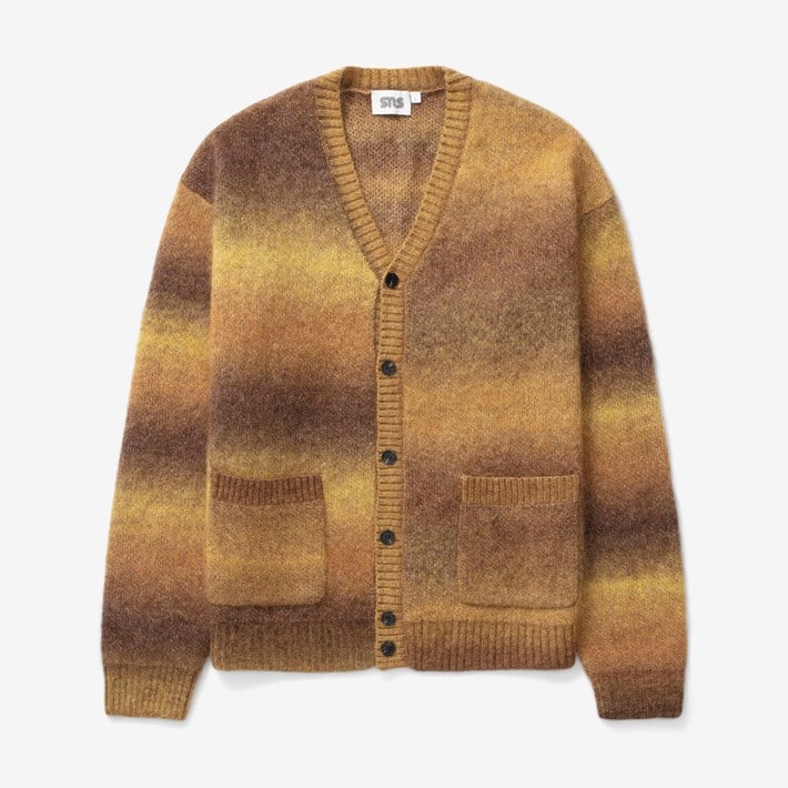 Mohair Knit Cardigan - color: warm brown/yellow/orange blend